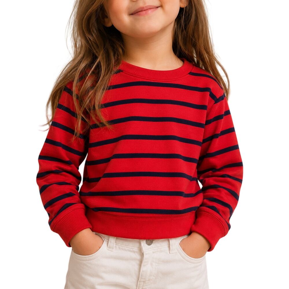 Primary Red Navy Breton Stripe Sweatshirt Coastal Prep Nautical Kids 4/5